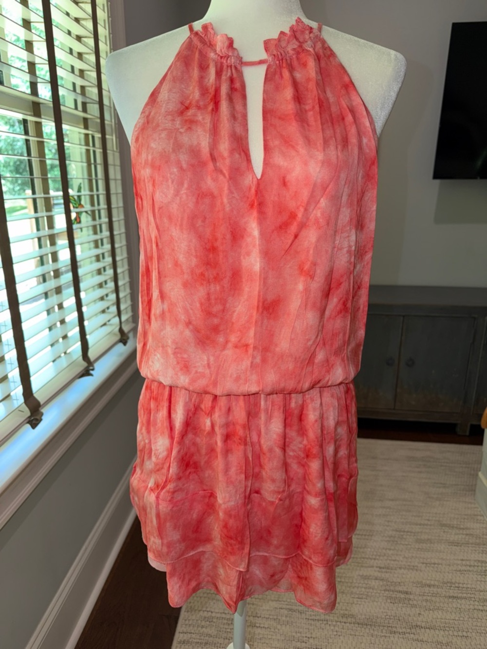 Ramy Brook Coral Pink Tie-Dye Halter Mini Dress. Like New. Size Small.